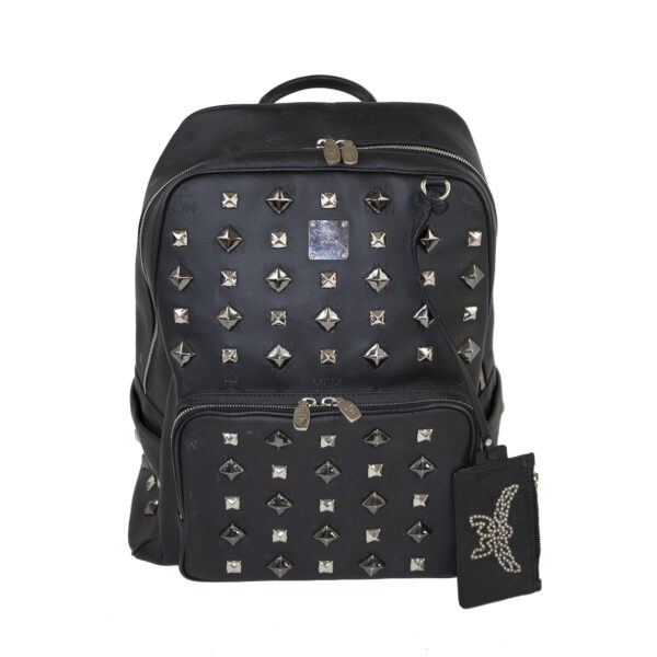 MCM Black Monogram Coated Canvas Honshu Tantris Studded Backpack